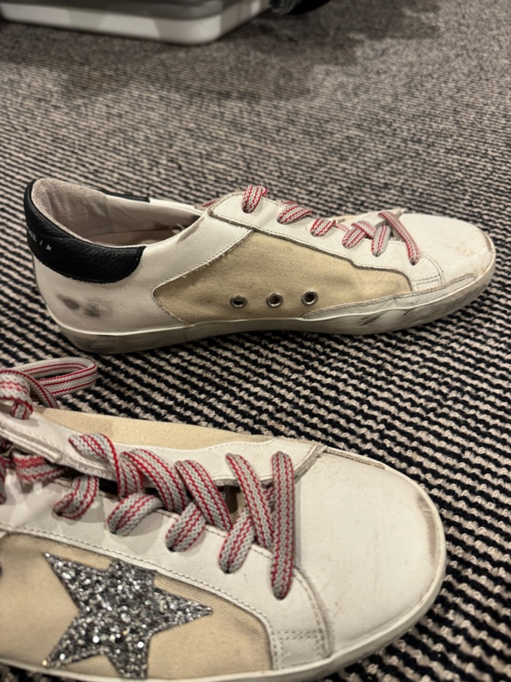 Golden Goose White, Beige & Black Low-Top Sneakers with Glitter Star